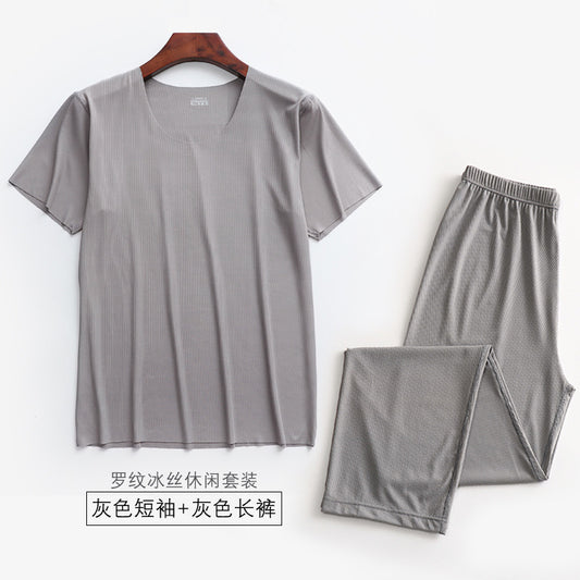 Threaded Pajamas Men's Summer Short Sleeve Long Pants Home Clothes