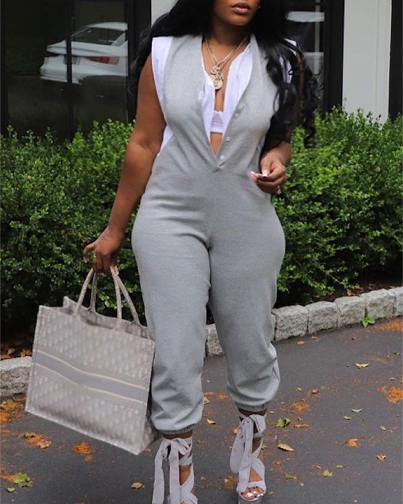 Fake Two-piece Sleeveless Long Ankle Banded Jumpsuit