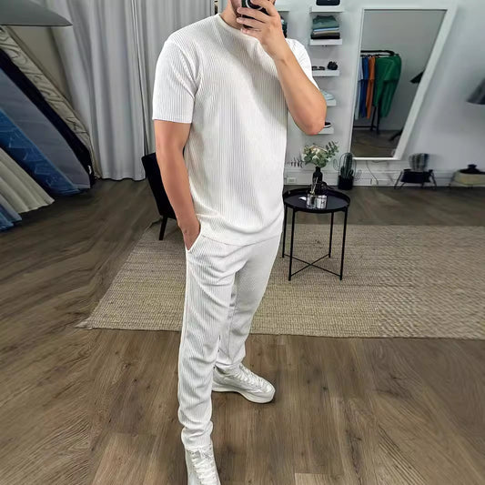 European And American Slim Fit Round Neck Pullover Short Sleeve Trousers Two-piece Set