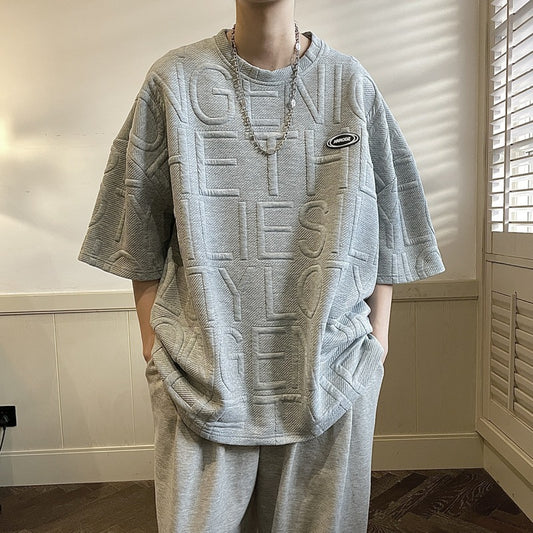 Summer Three-dimensional Letter Men's Short Sleeve Retro Loose