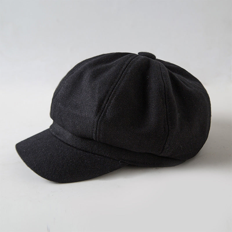 Woolen Beret Casual Versatile Octagonal Hat