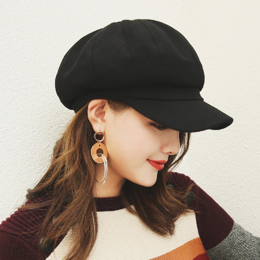 Woolen Beret Casual Versatile Octagonal Hat