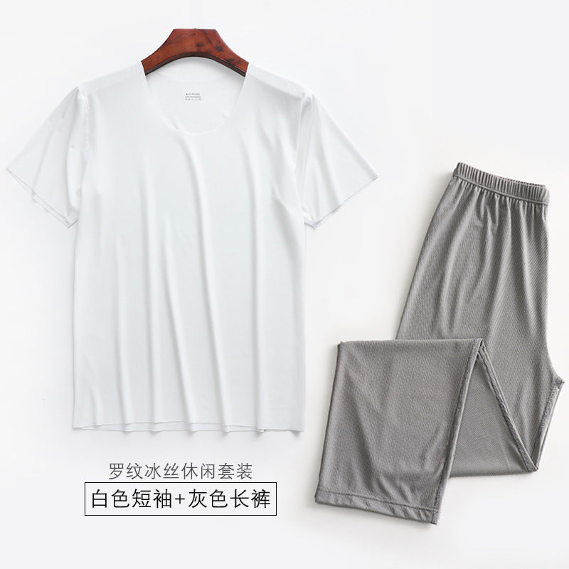 Threaded Pajamas Men's Summer Short Sleeve Long Pants Home Clothes