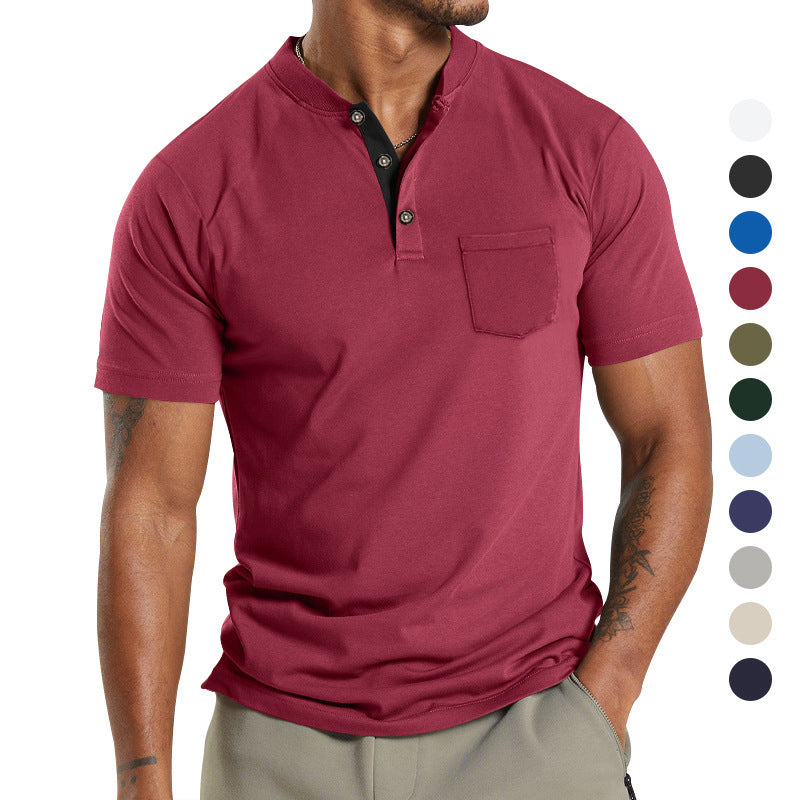 Plus Size Men's Short Sleeve Button Pocket T-shirt Polo