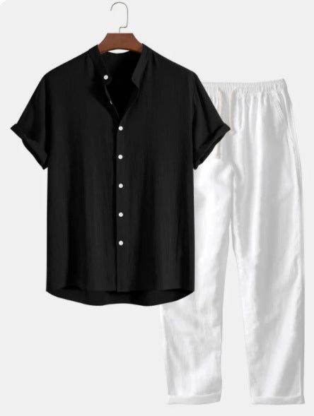 Casual Loose Multi-color Beachwear Cotton And Linen Short Sleeve Suit