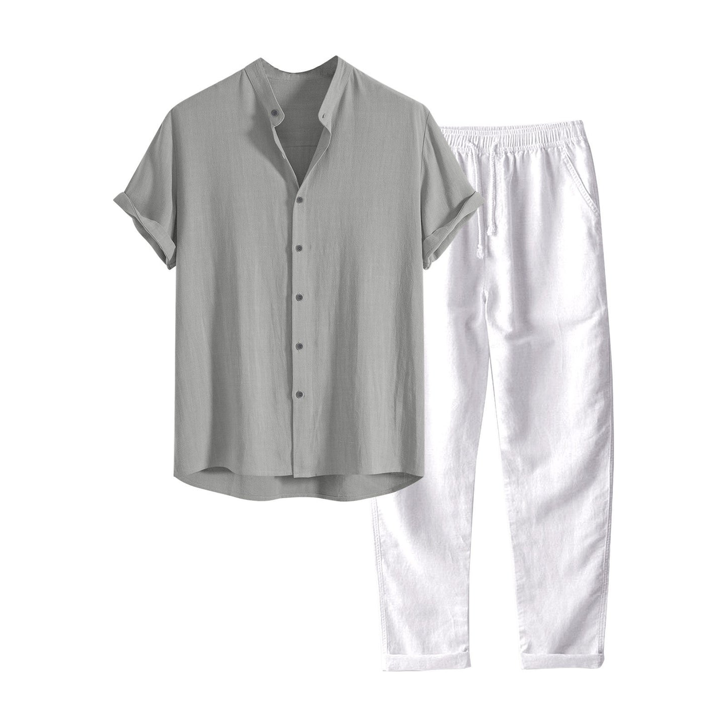 European And American Men's Stand Collar Fashion Casual All-match Slim Fit Cotton And Linen Suit