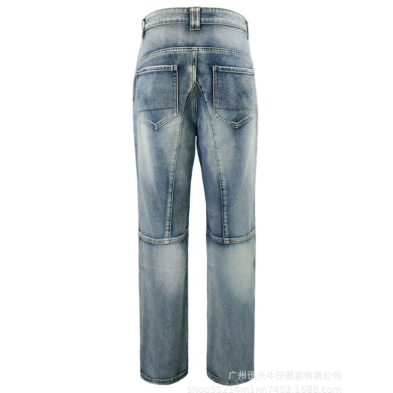 European And American Motorcycle Double Zipper Cycling Pants Four Seasons Slim Racing Anti-fall Jeans